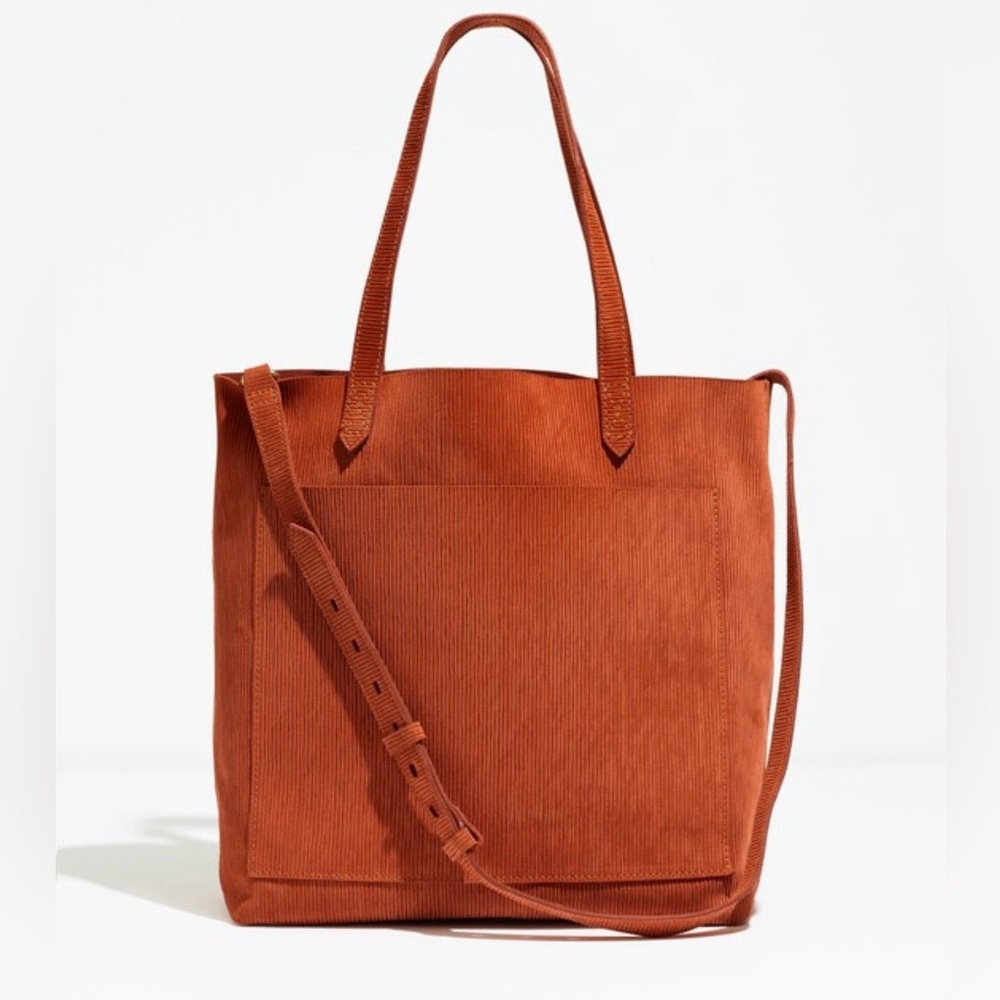 Madewell Medium Transport Tote Russet Corduroy Suede Italian Leather Sold Out - Picture 8 of 9